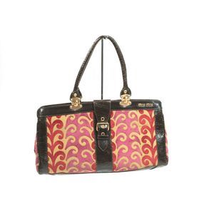 Miu Miu Red Brown Twiggy Brocade Fabric Handbag